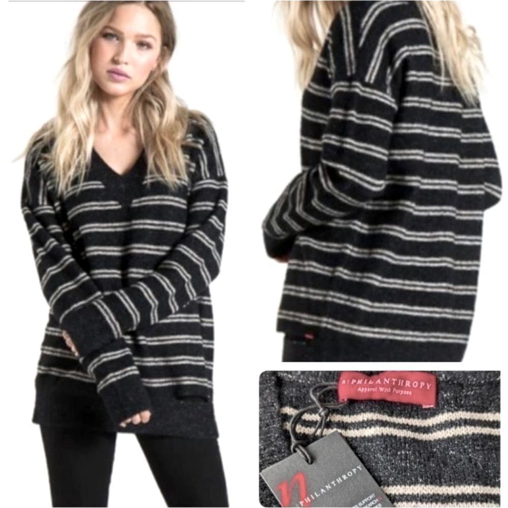 n:philanthropy sweater long-sleeve Dune black and tan v-neck S.
